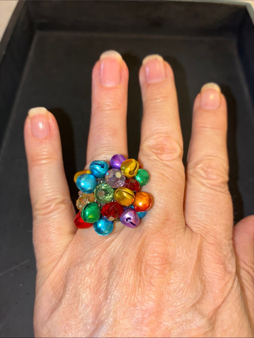 Colorful Cluster of Bell’s and Beads. Statement Stretch Ring - Multicolor